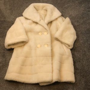 White Vintage Double-Breasted Faux Fur Pea Coat-Women